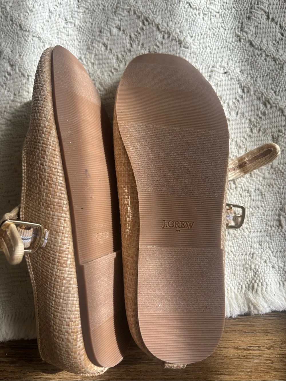 J. Crew Factory Girls Woven Mary Jane Flats in Beige